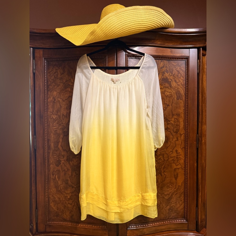 Prontomoda Giusy Womens Yellow Dip Dye Off On Shoulder Midi Dress